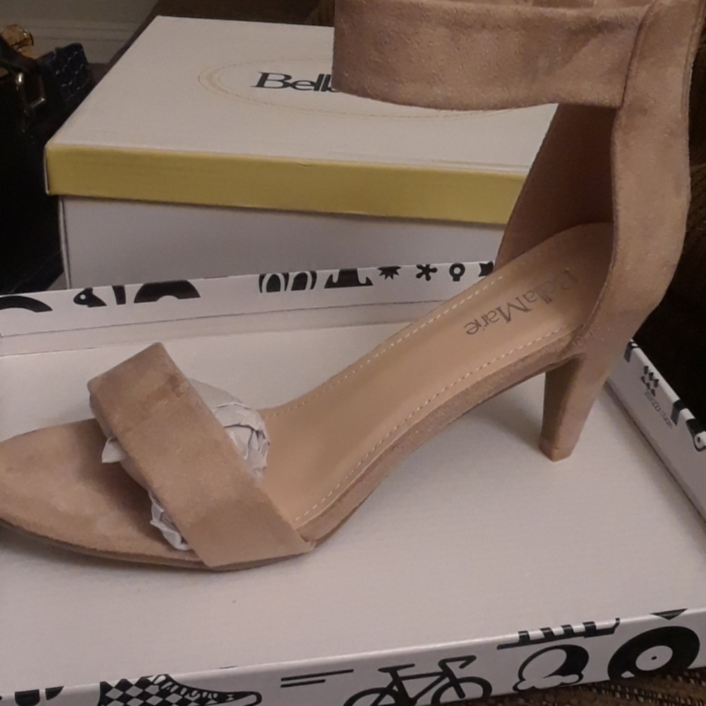 taupe suede ankle strap heels